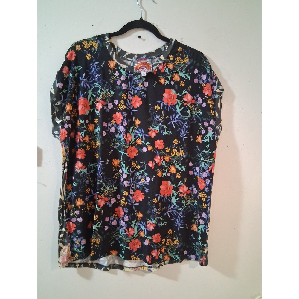 Johnny Was Los Angeles Mixed Floral Print Cap Sleeve Blouse Black Multi Large